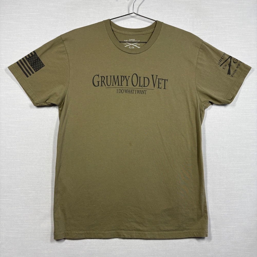 Grunt Style T-Shirt Mens Large Green Grumpy Old Vet Military USA 1776